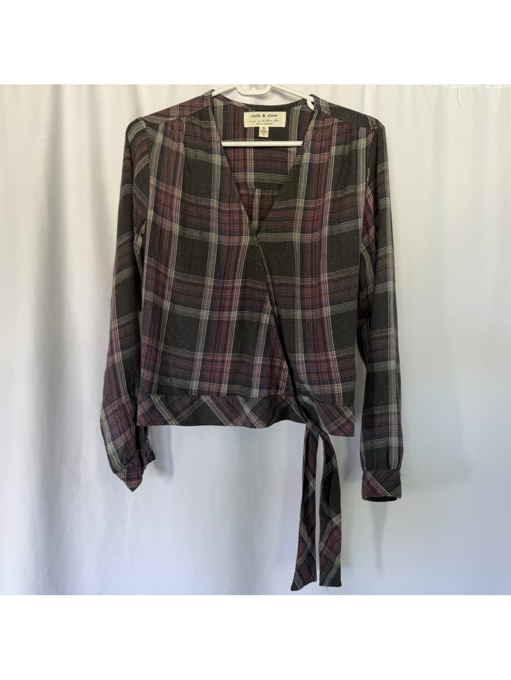 anthropologie cloth & stone Women's Plaid flannel Wrap Tie Blouse